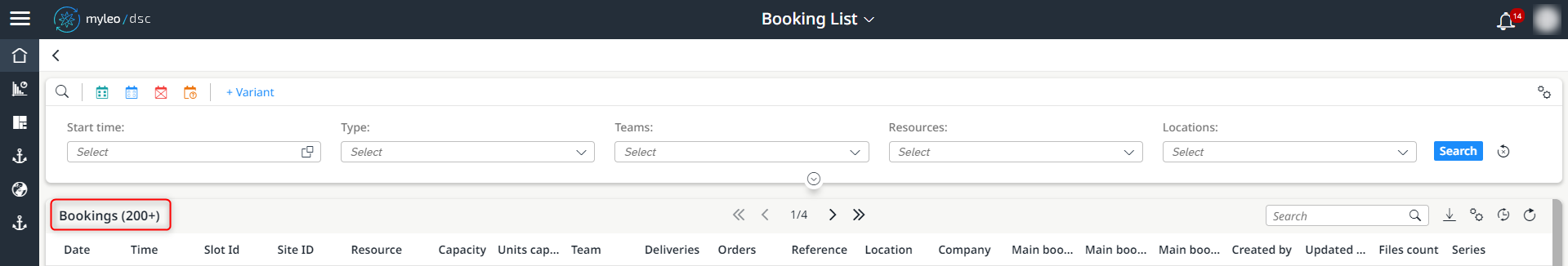 Display of the bookings