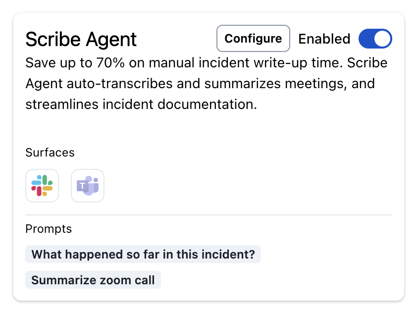 Scribe Agent card in AI Settings