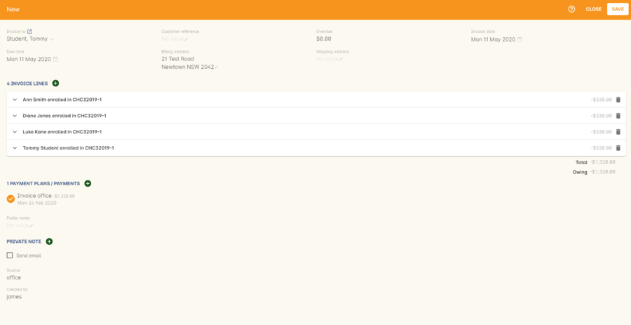 Figure 252. Creating a credit note by duplicating and reversing the values of the original invoice