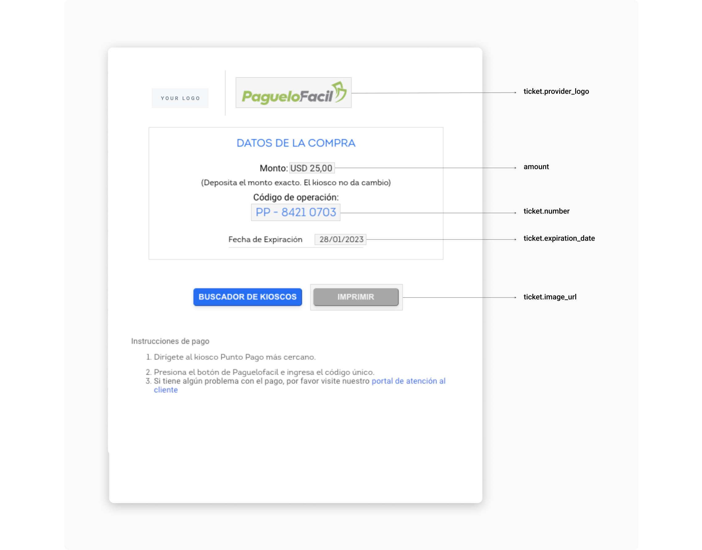 Punto Pago UI built with the information in the example above.