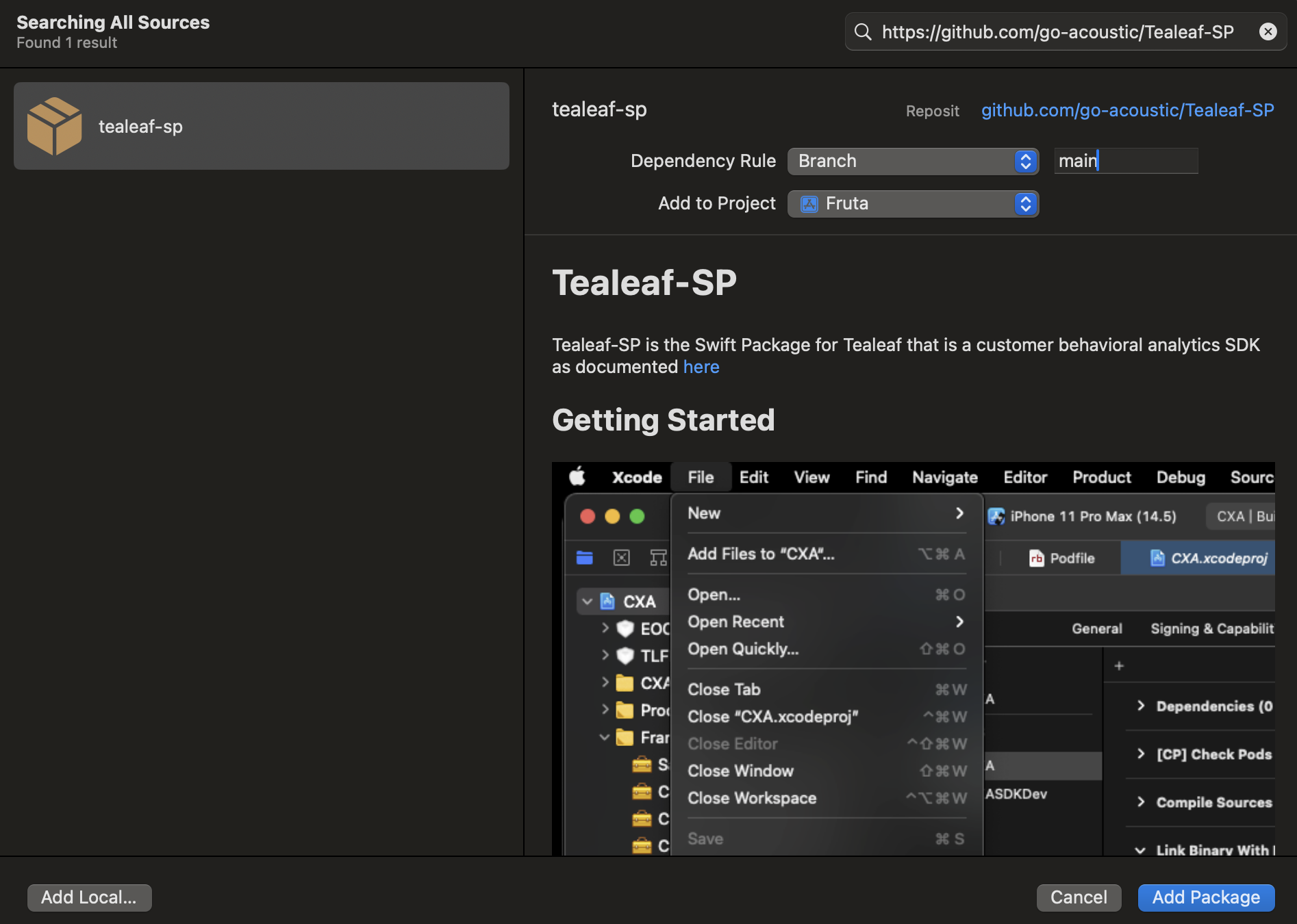 Adding Tealeaf Swift Package