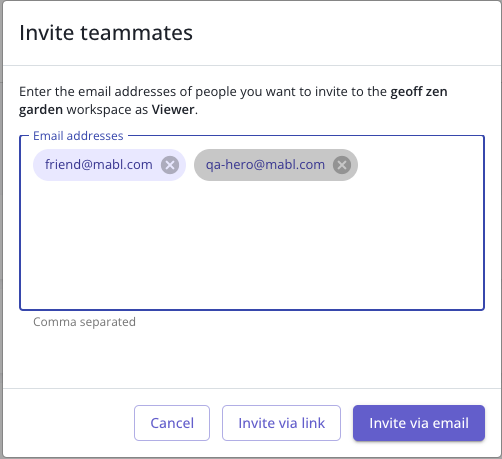 Click "Invite via link" to generate a link invite