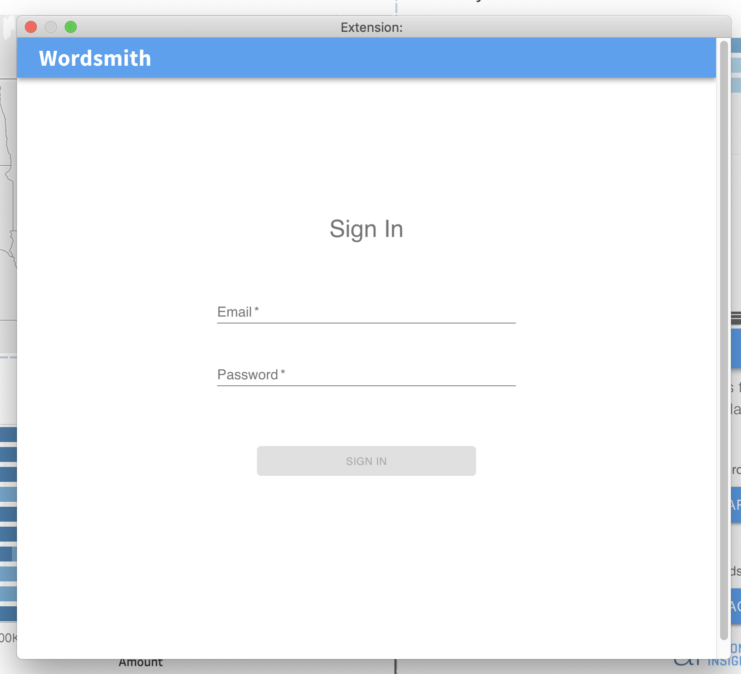 Click Connect Account to open the integration login page. Enter your Wordsmith login credentials (email and password) and click Sign In.