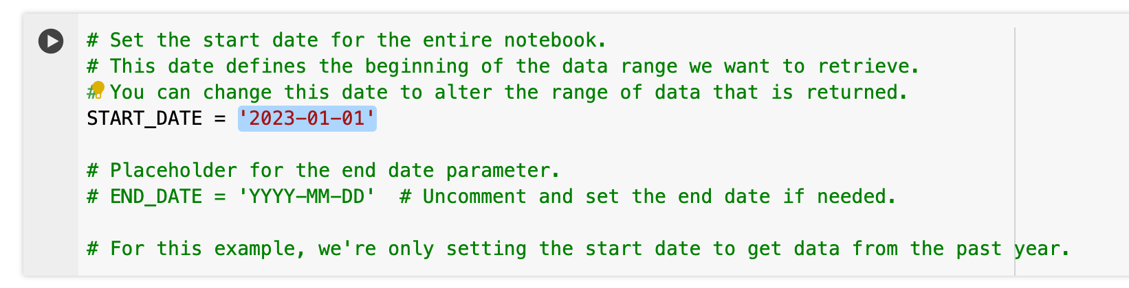 Set date range for data download