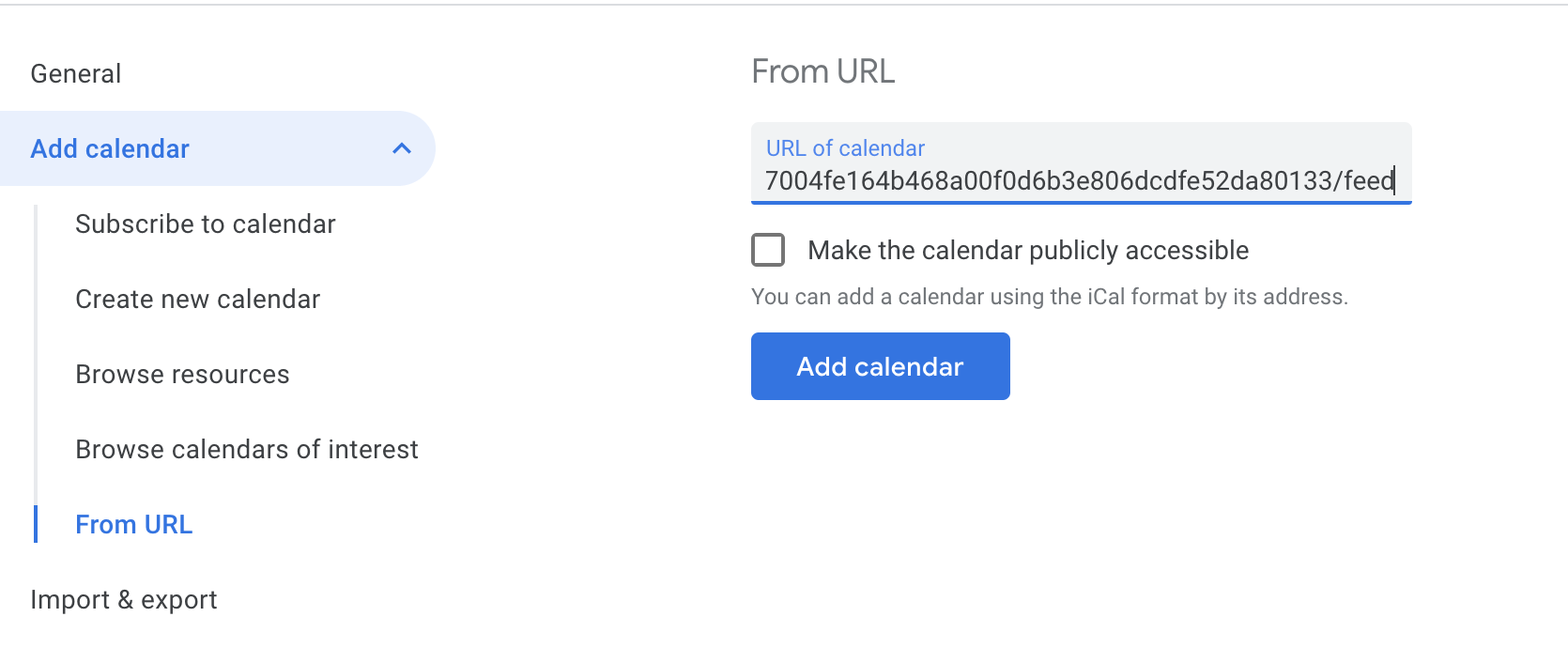 Paste calendar URL