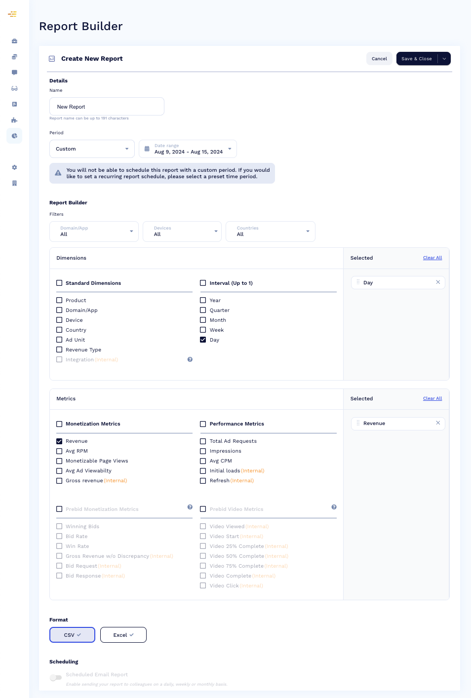 Creating a new report page