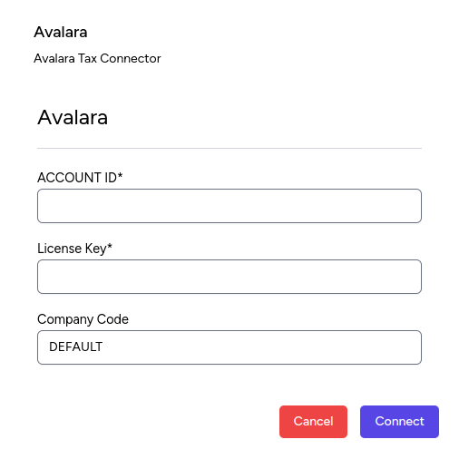 Fig. 1: Provide Avalara AvaTax credentials to the connector.