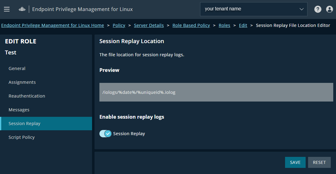 Turn on session replay for a role in EPM for Linux
