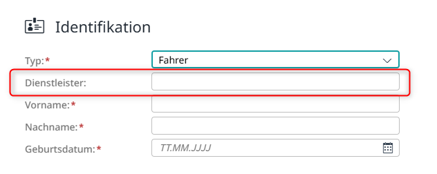 Neues Textfeld "Dienstleister" zur Eingabe zusätzlicher Informationen