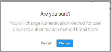 Screenshot of the changing authentication method confirmation dialog