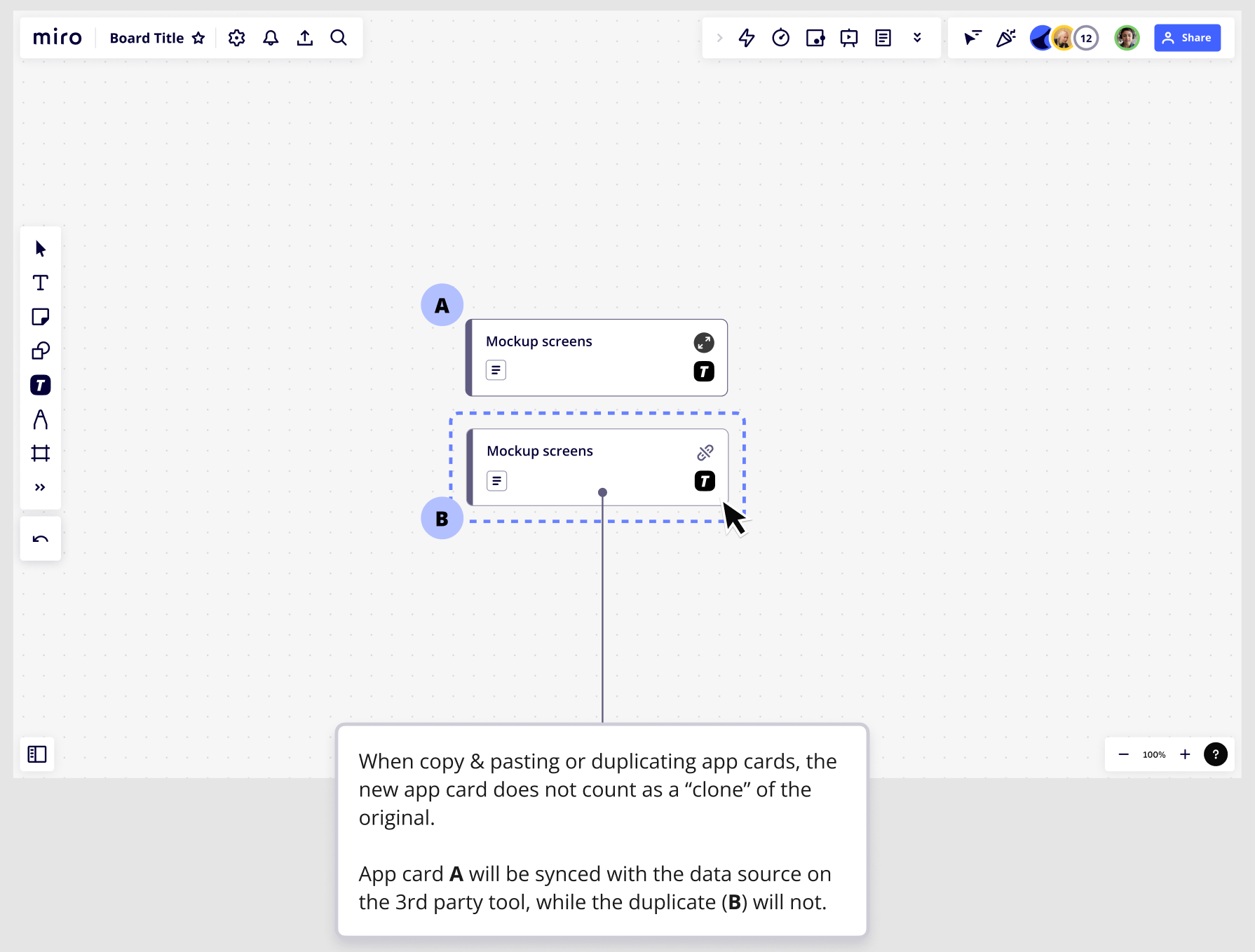 Figure 10. Sample of an original app card A that is copy pasted which creates the duplicate app card B.