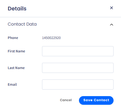 Screenshot of the contact creation dialog with the Contact data fields