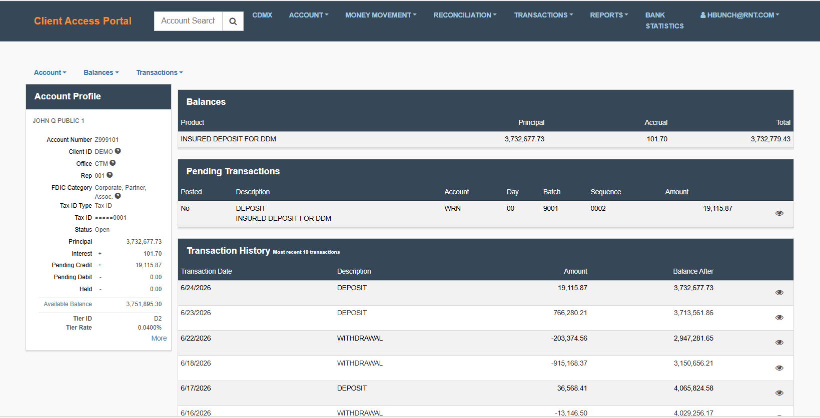 Account Overview page