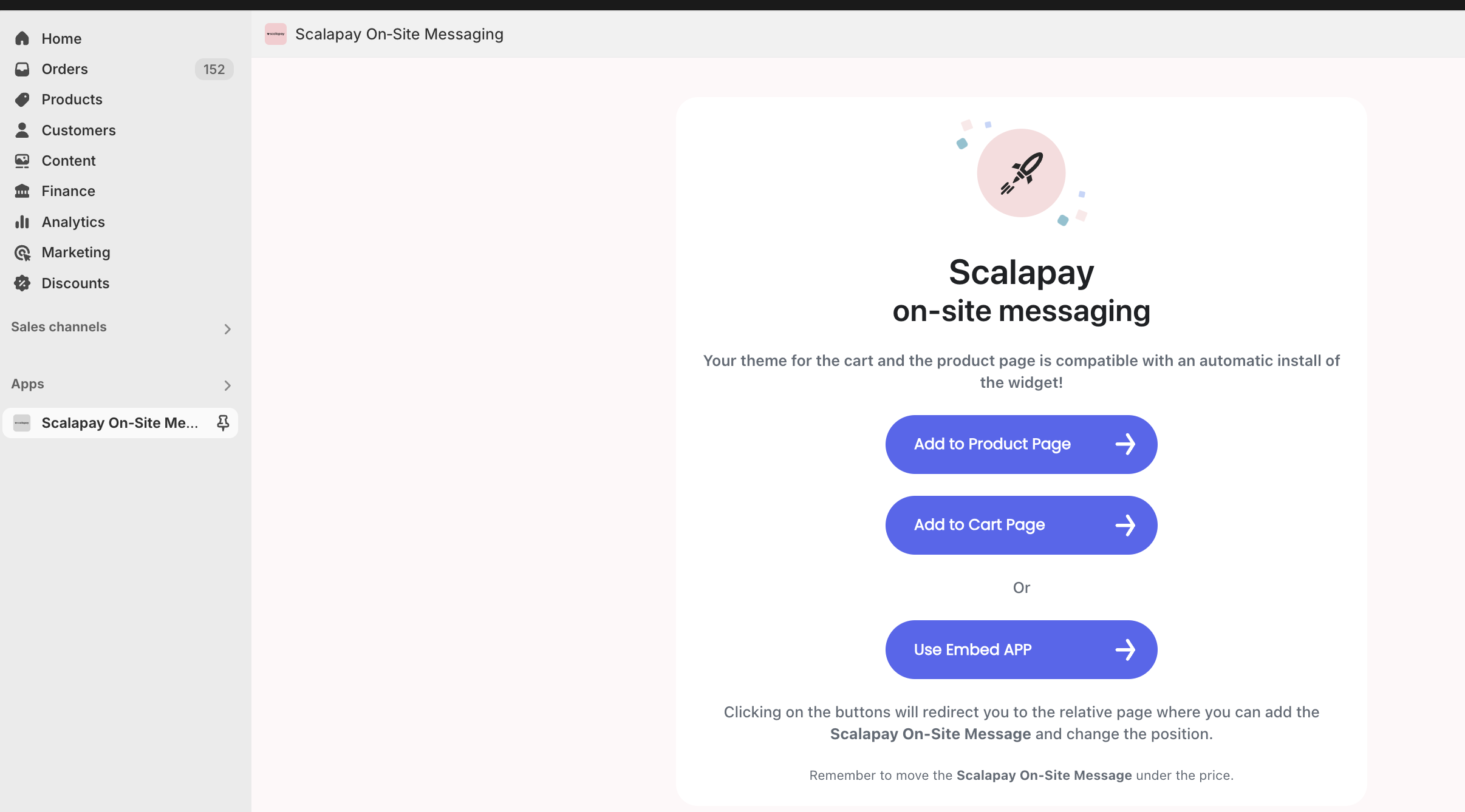 Install the App to have Scalapay on Product page and Cart page