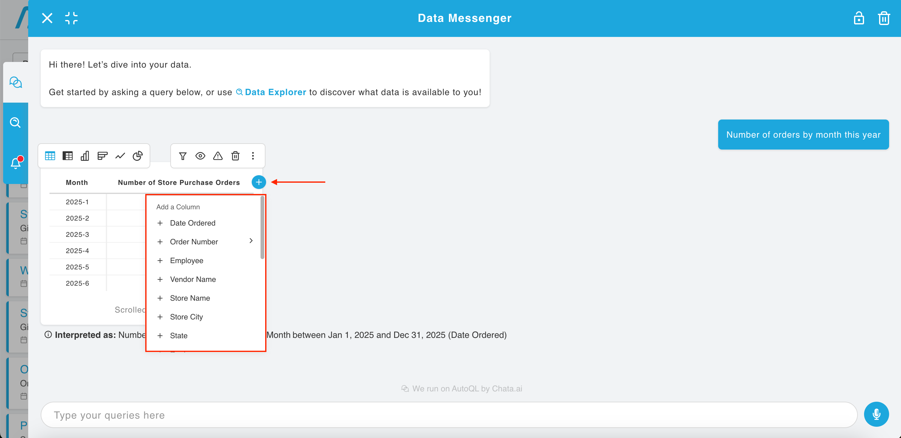 Adding a Column- Data Explorer by Chata.ai