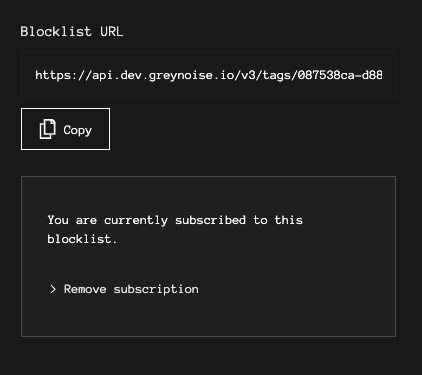 Blocklist URL visible after subscription.