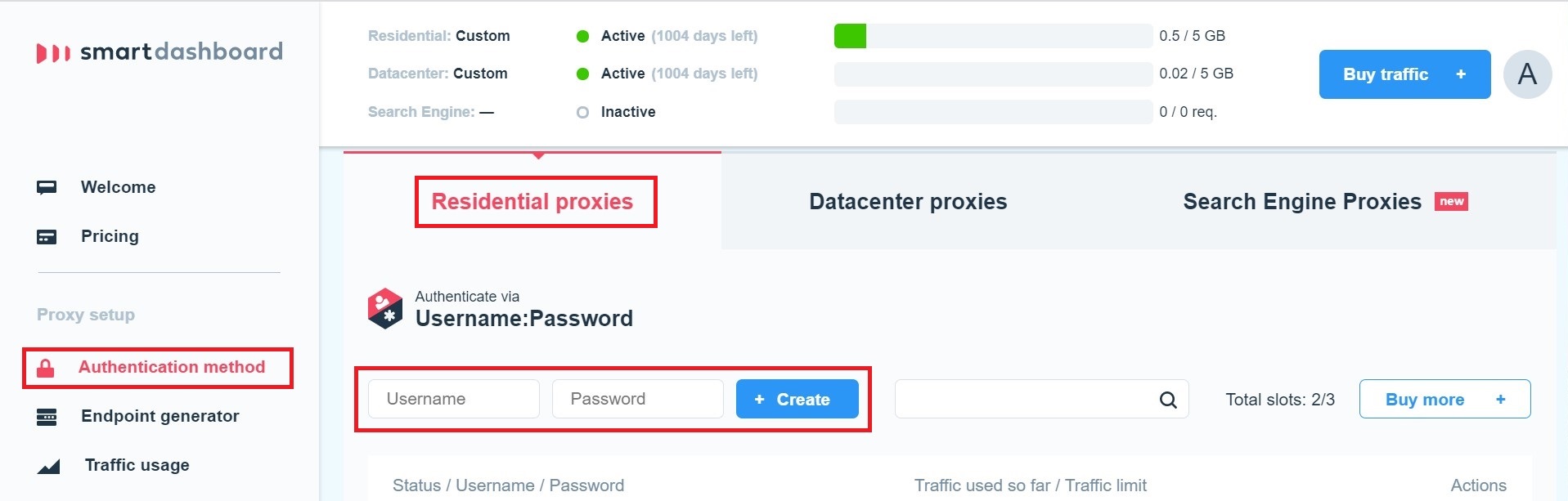Screenshot 2021-07-21 075007.jpg Smartproxy dashboard – create, edit or delete proxy users for residential proxies