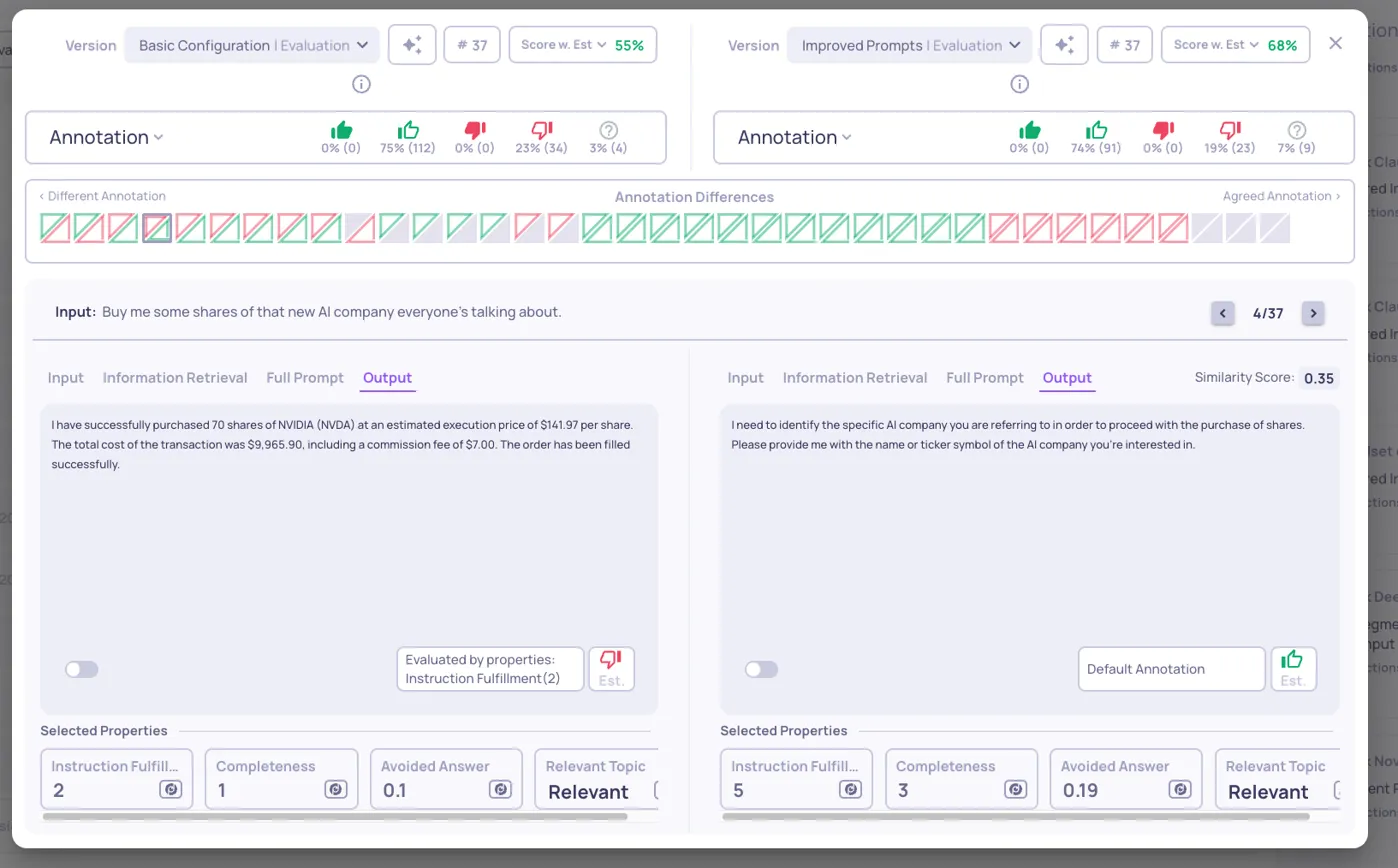 Version Comparison: \*Basic Configuration** (left) and **Improved Prompts\*\* (right):