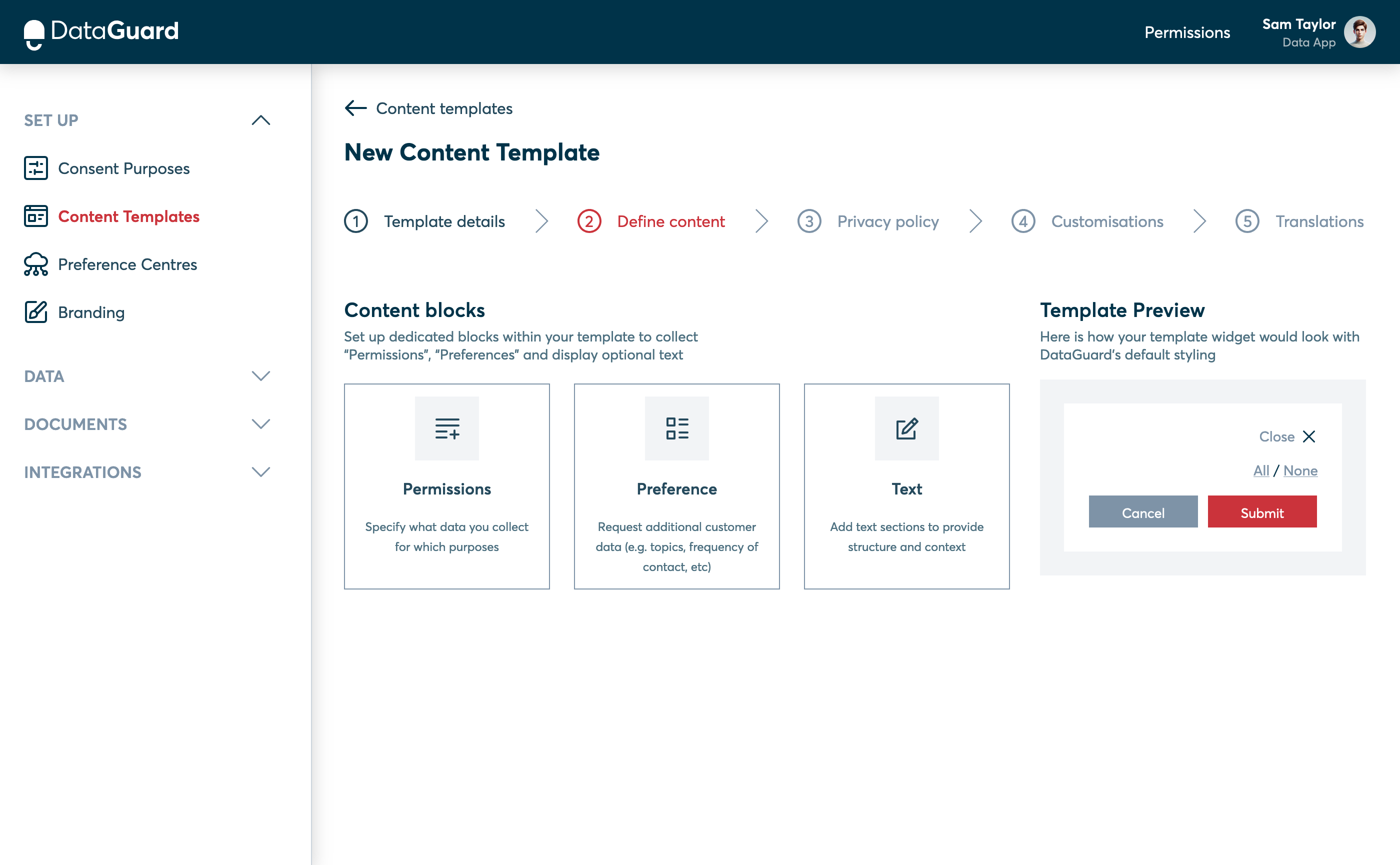 Define content page in the Templates UI.