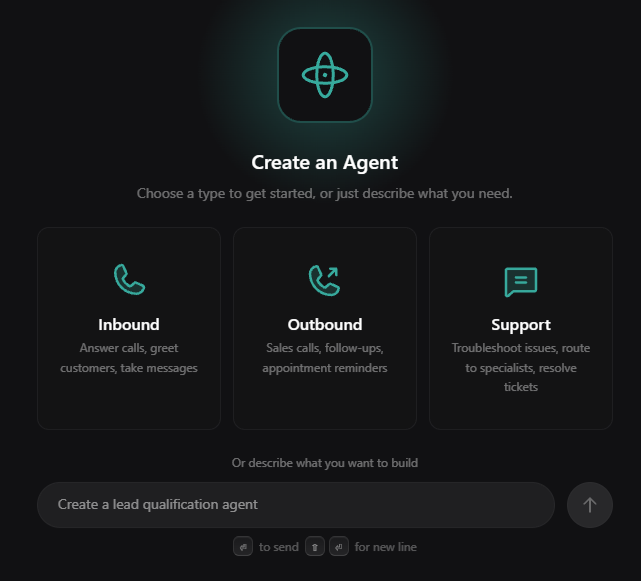 Screenshot of Vapi asgent template selection