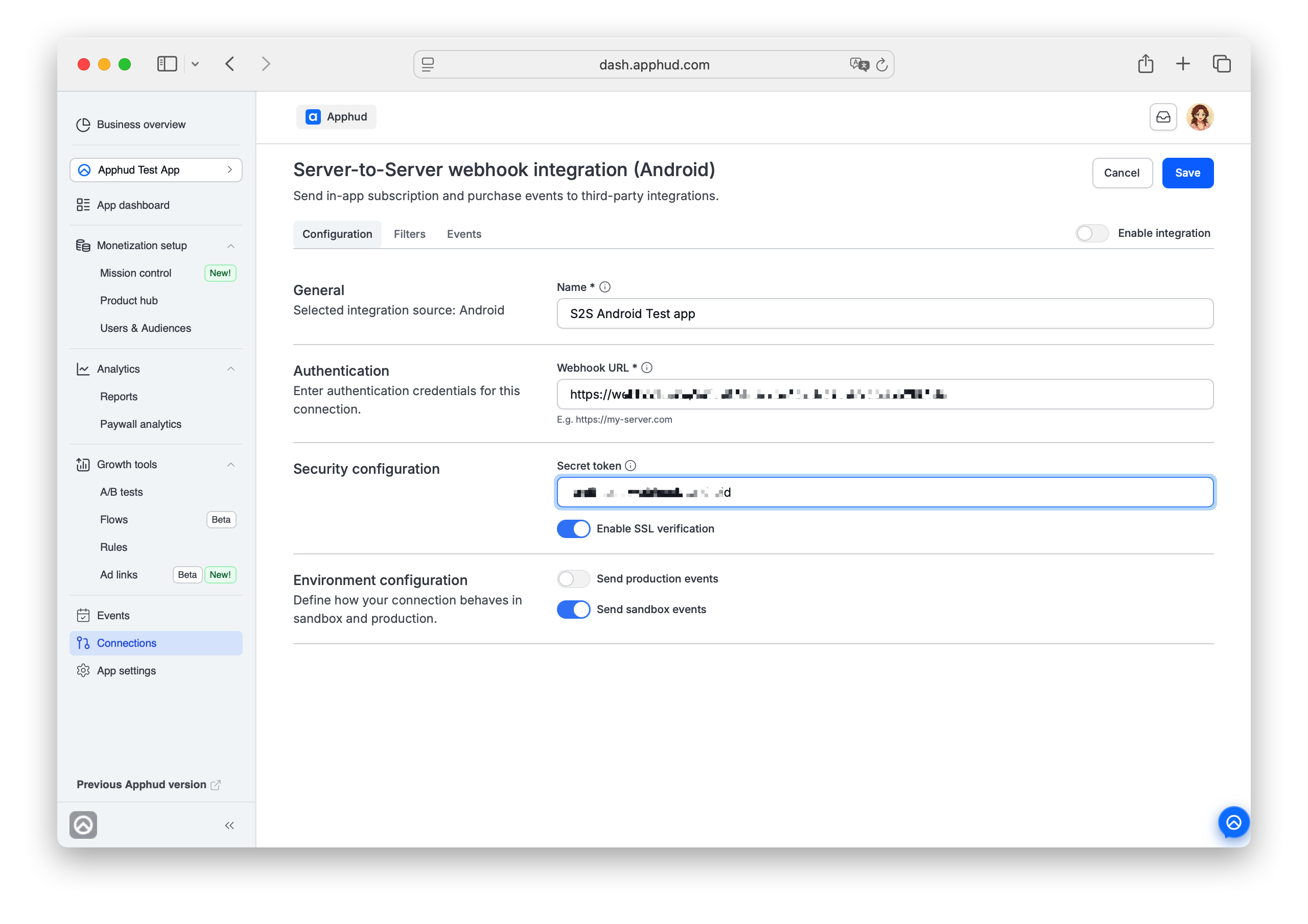 Apphud - Server-to-Server Webhook Secret token