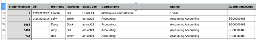 Figure 337. Excerpt of extended outcomes export viewed via numbers