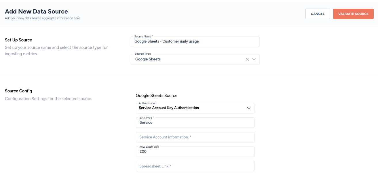 Fig. 3: Google Sheets data source connector set up.