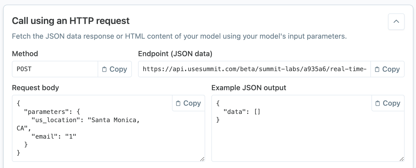 A model with parameters that can be sent as the body of a POST (HTTP request).