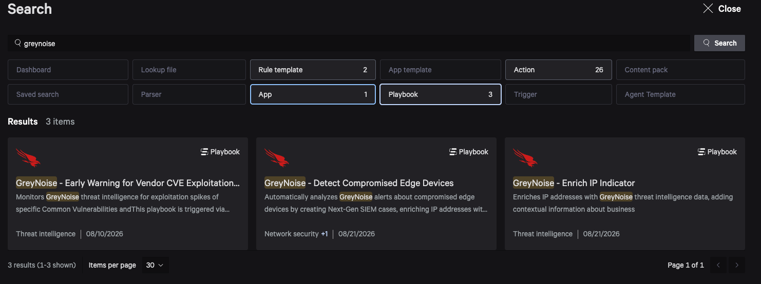 GreyNoise playbooks in the Falcon Unified Content Library