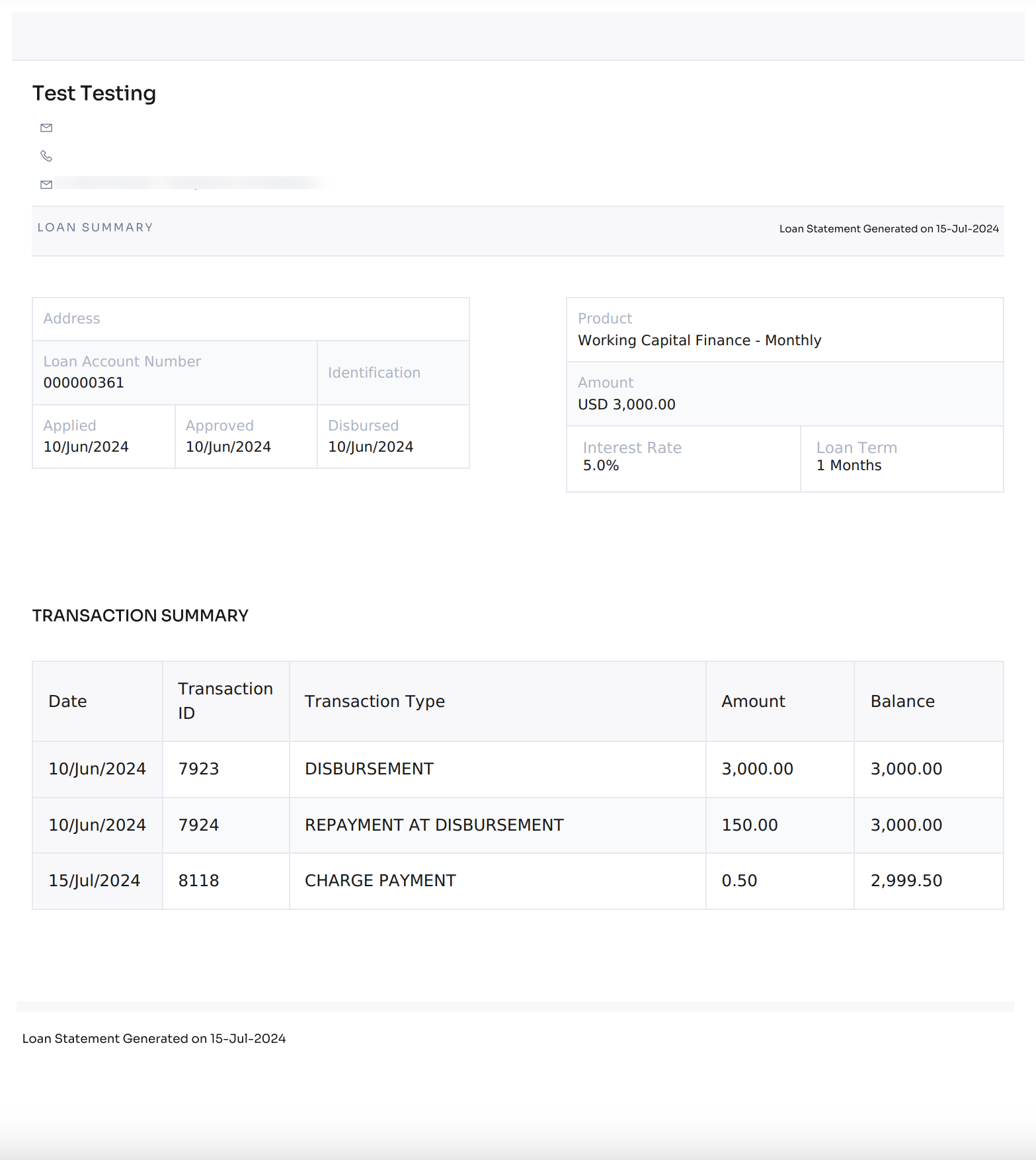 Active Loan Statement