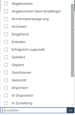 Filtermöglichkeiten nach dem "Lieferstatus"