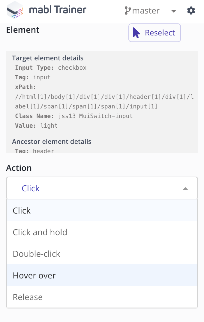Updating a click step to a hover step