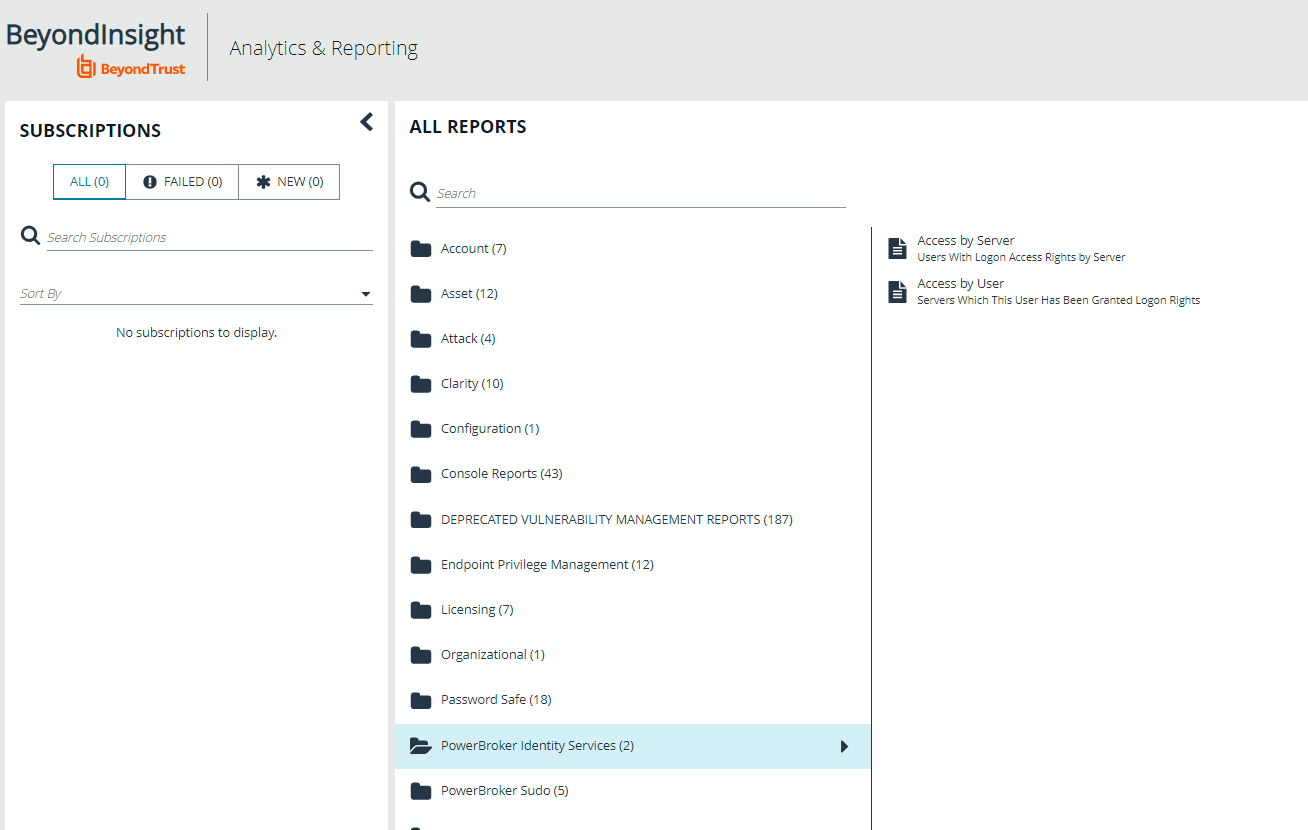 Log into BeyondInsight Analytics and Reporting