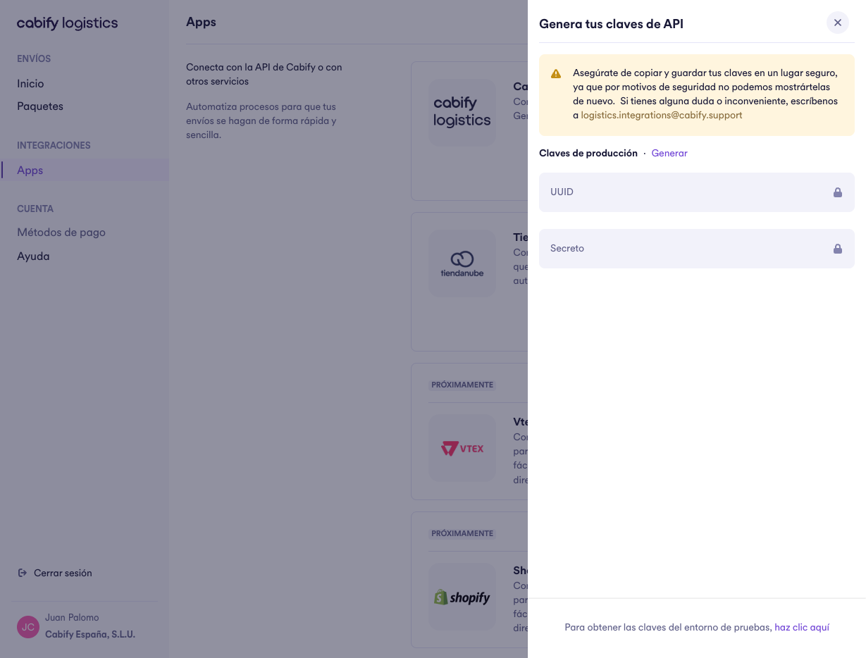 Cabify Logistics Conectar button