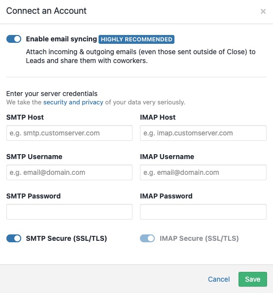 Connecting custom email account