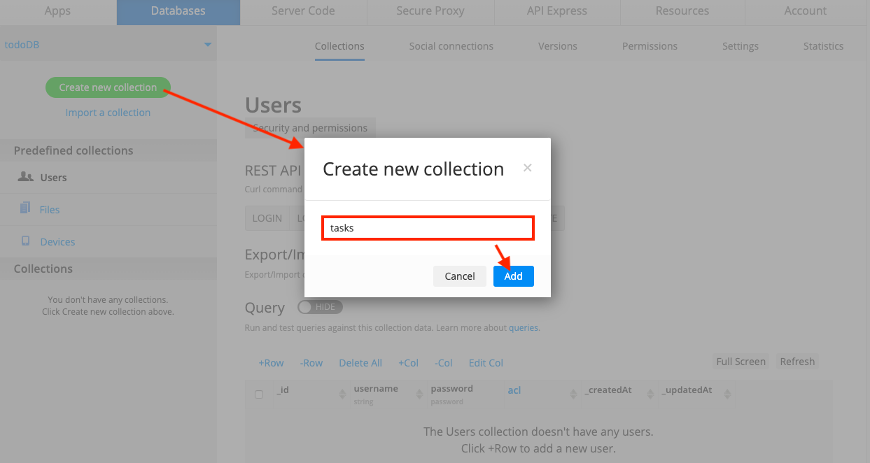Create *tasks* collection