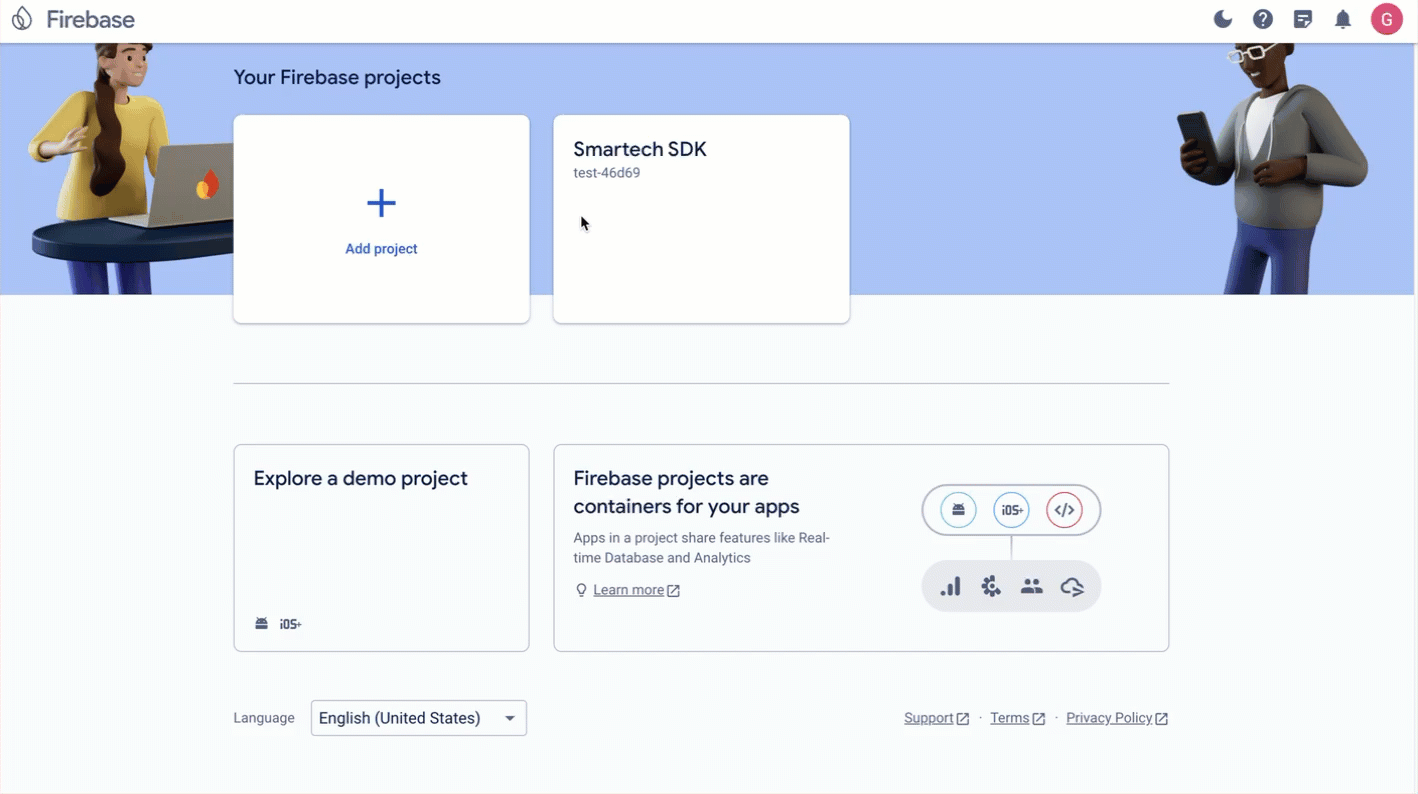 Firebase project settings