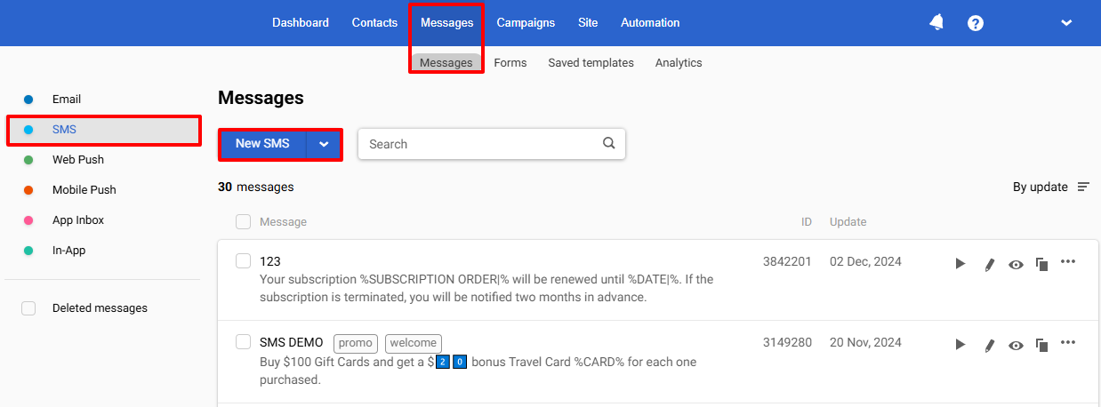 Creating new SMS
