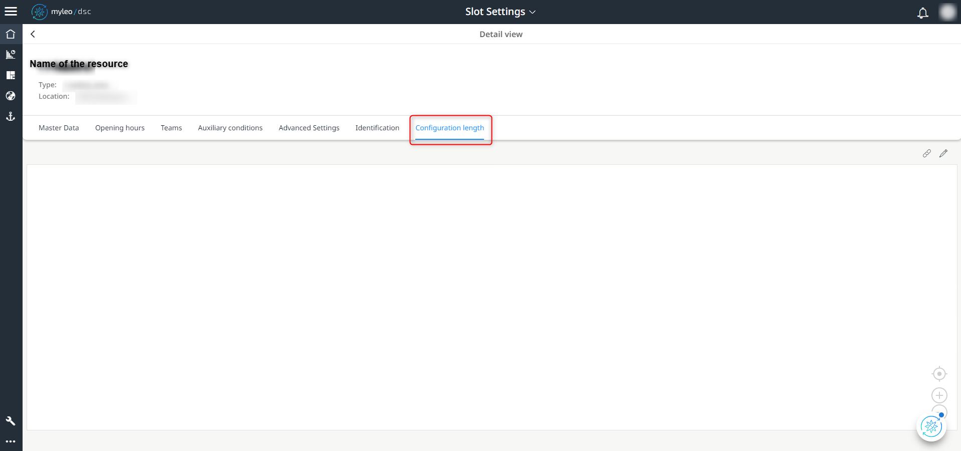 Selection of the "Configuration length" tab within the detailed view of the resource