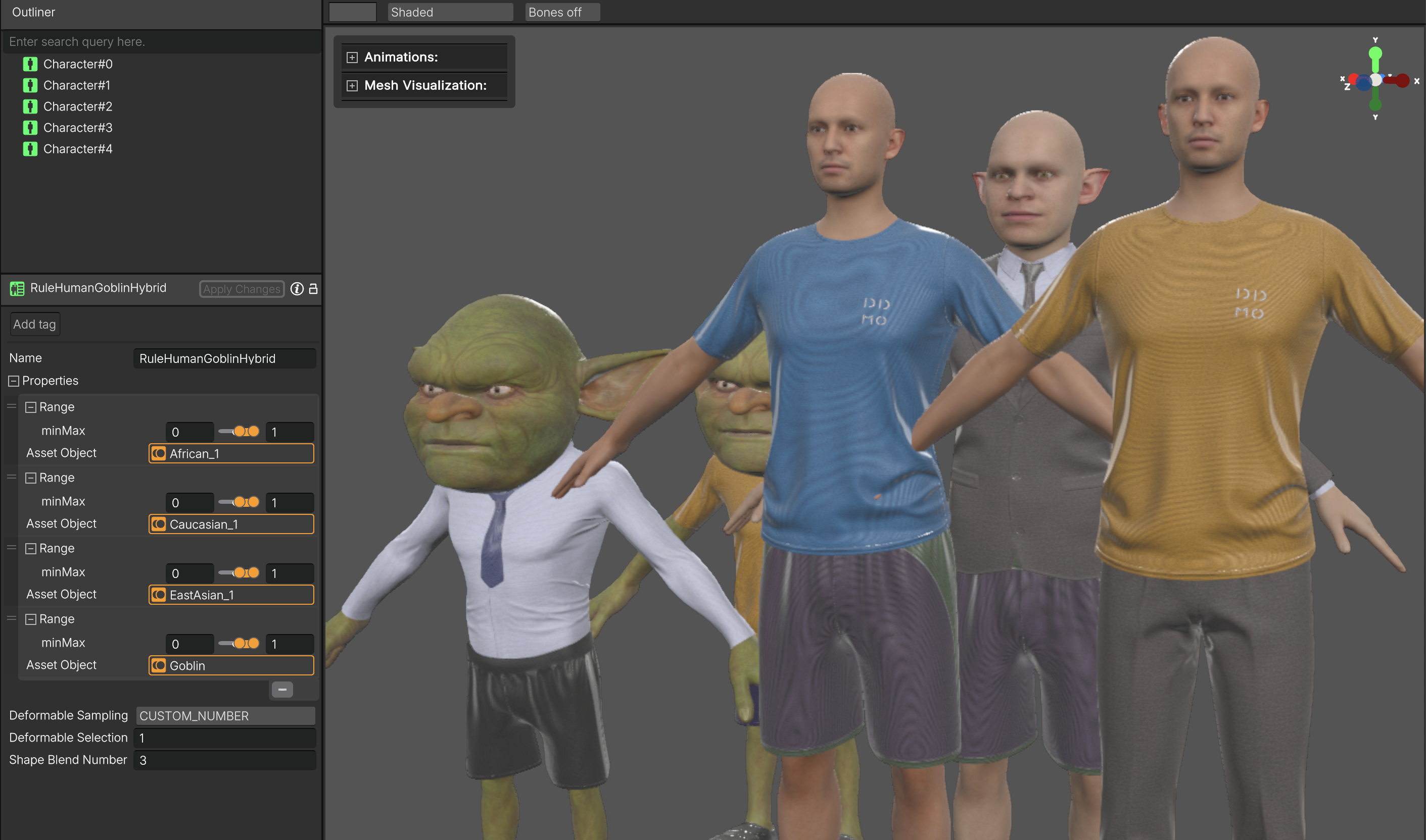 A crowd that blends human Shapes with a Goblin Shape.