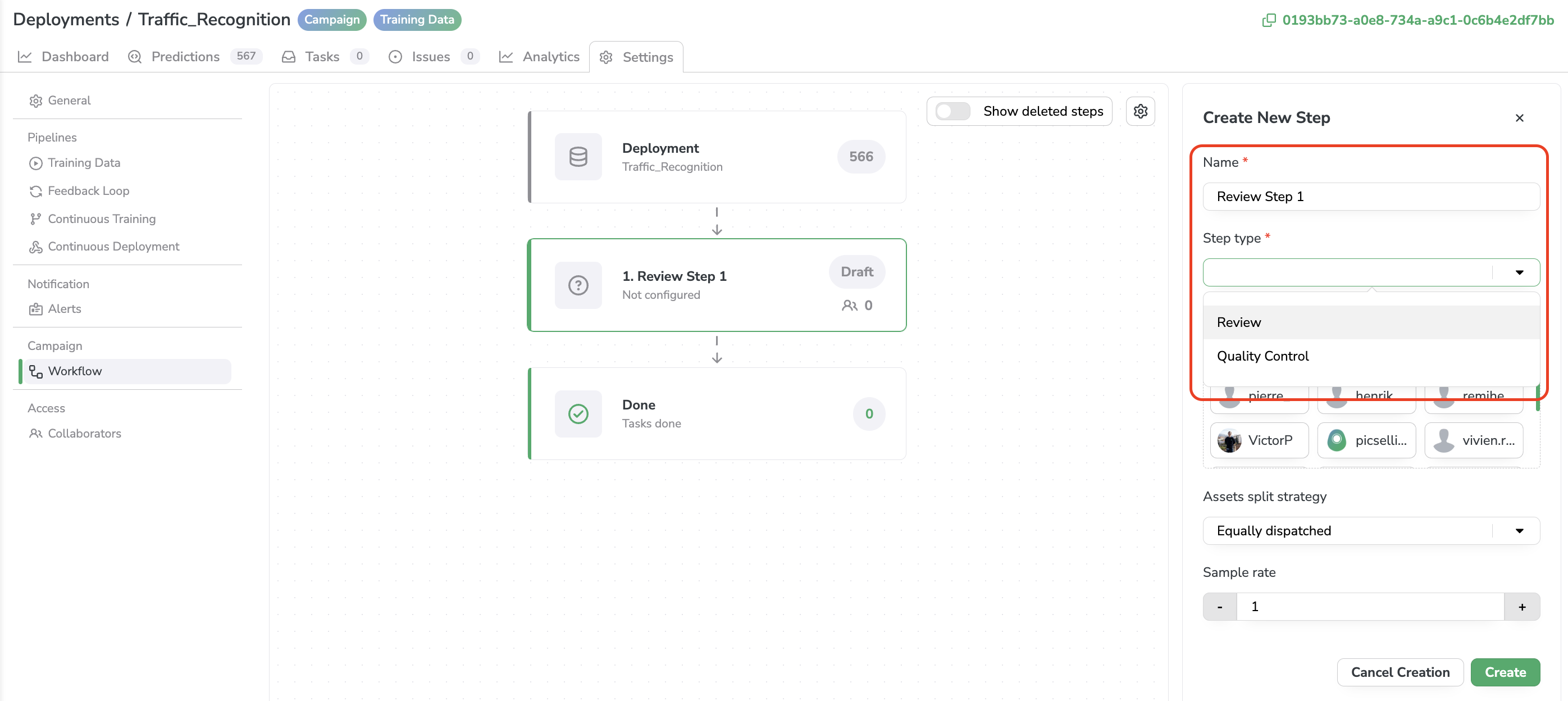 Step type configuration