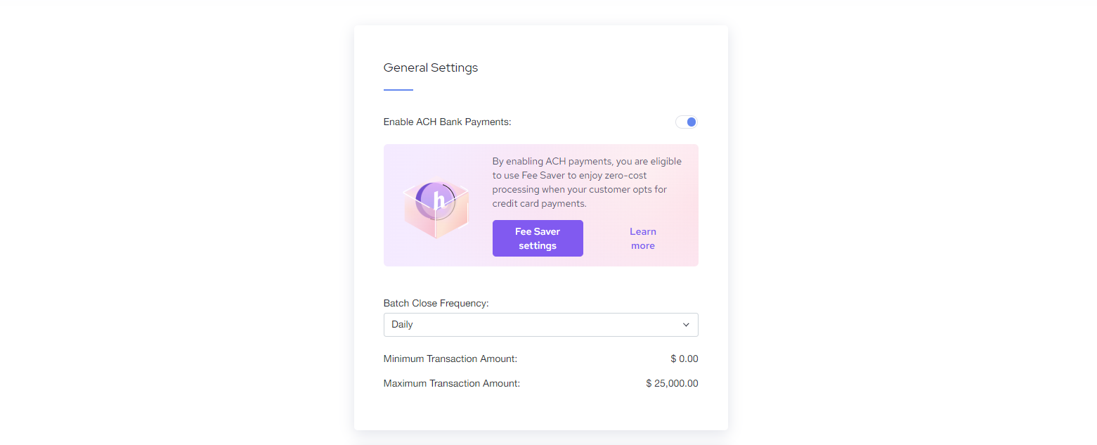 Enable ACH Bank payments screen