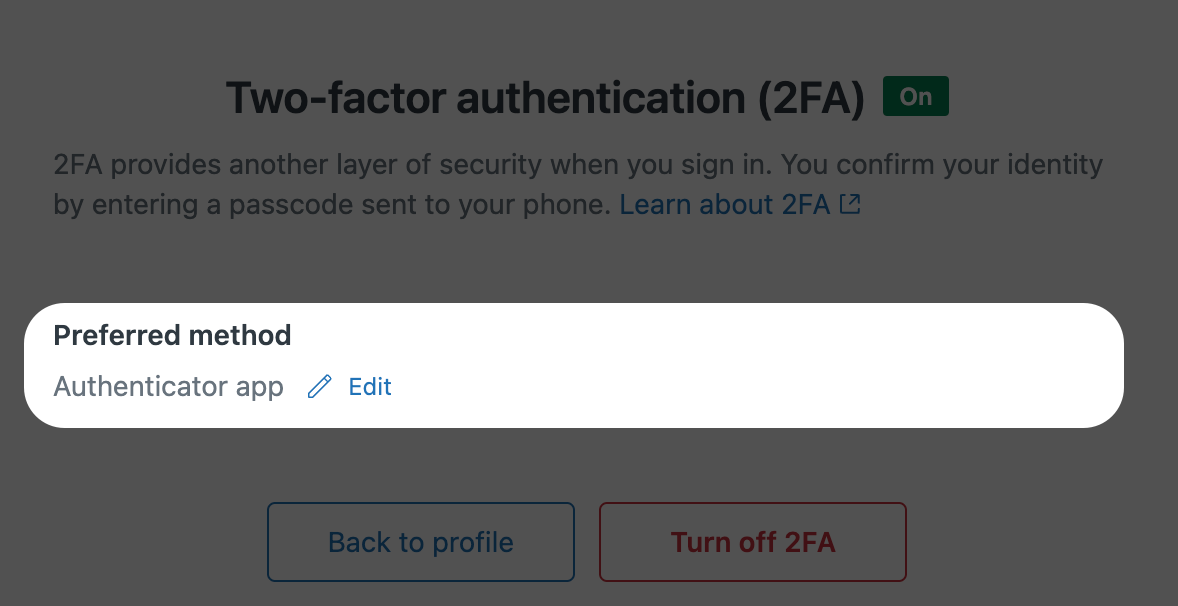 Two-factor authentication (2FA) page