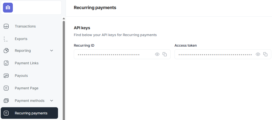 Recurring payments credentials.