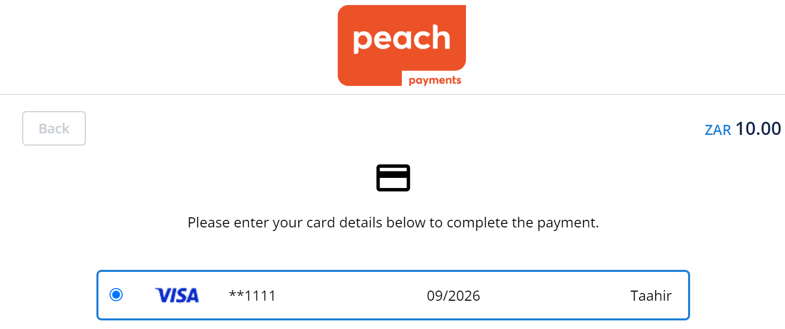 Paying with a stored card.
