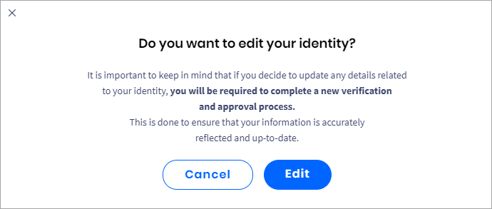 Screenshot with a confimation message to edit identity