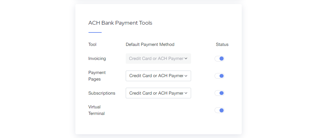 ACH bank payment tools