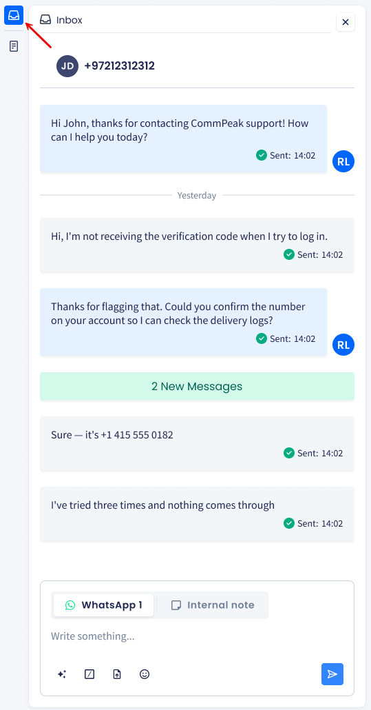 Screenshot of switching between Comments and Messages tabs