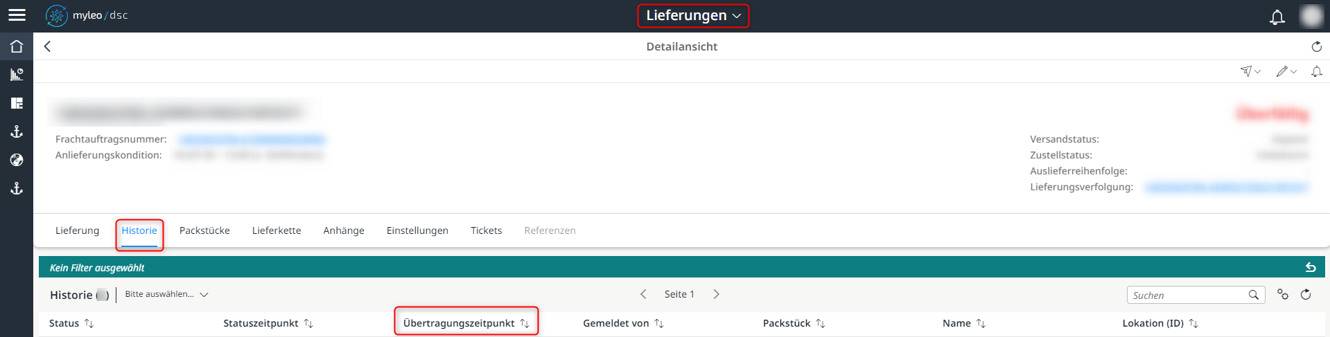 Sortierung abhängig vom Übertragungszeitpunkt