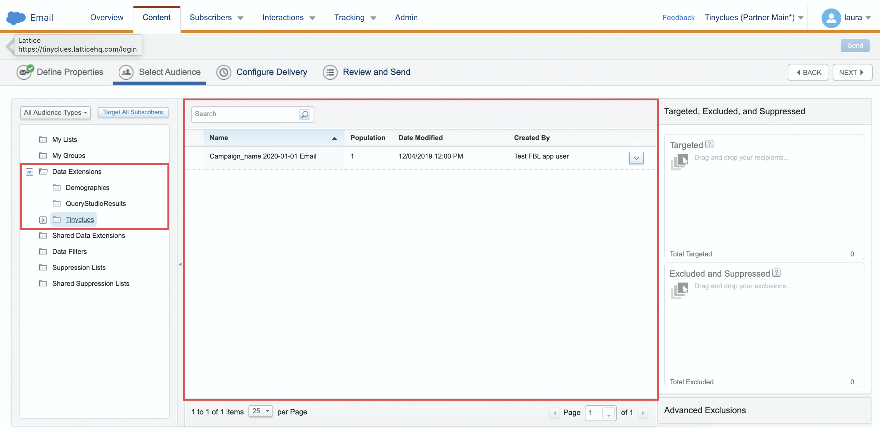 Example of the Splio Data Extension in Salesforce Marketing Cloud